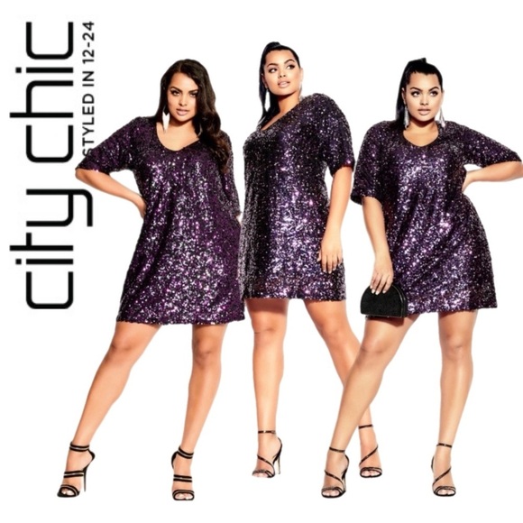 City Chic Dresses & Skirts - City Chic Sequin Plus Size Glam Dress in Purple NWT SIZE 20-SOLD OUT NWT